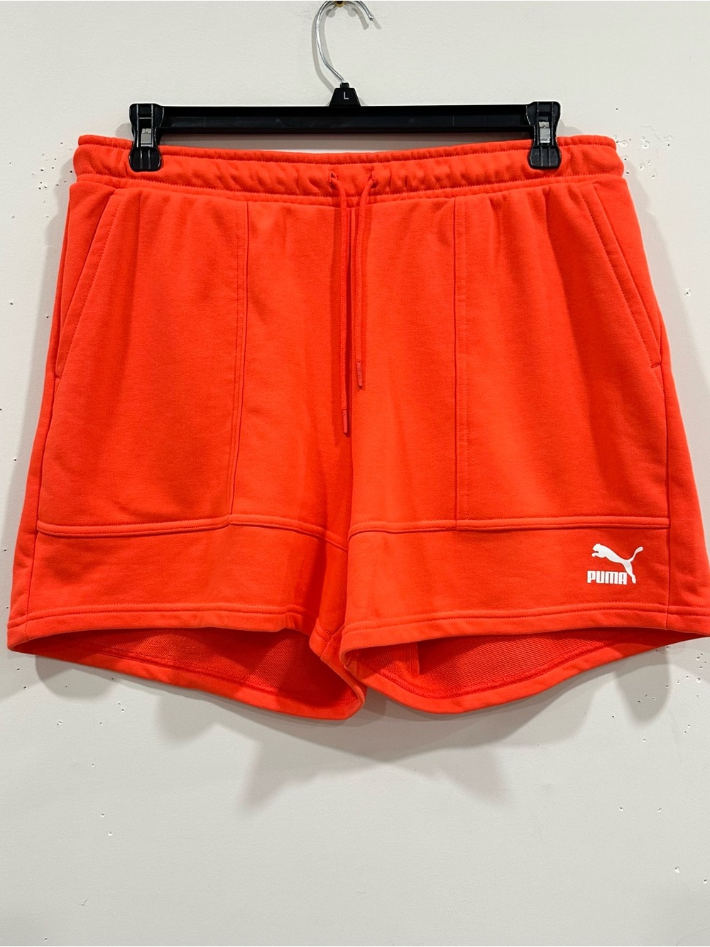 PUMA Women’s Classic French‎ Terry High Waisted Shorts Orange Coral Size L
